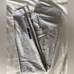 Lululemon/Peloton Light Gray Striped Workout Leggings with Purple Logo